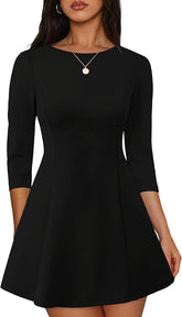 Women A-Line Boat Neck Mini Dress
